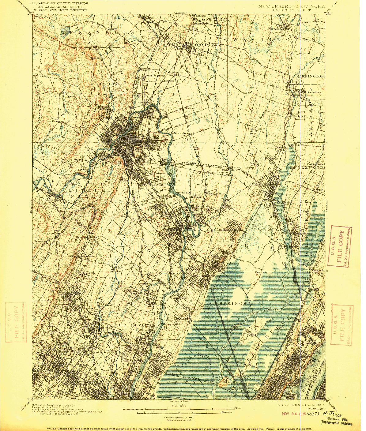 USGS 1:62500-SCALE QUADRANGLE FOR PATERSON, NJ 1903