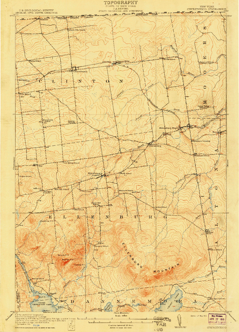 USGS 1:62500-SCALE QUADRANGLE FOR CHURUBUSCO, NY 1915