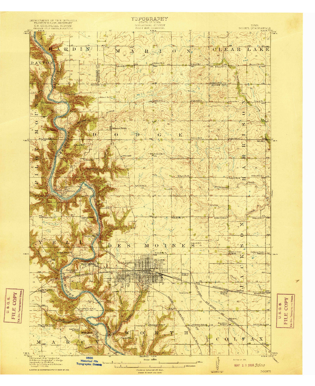 USGS 1:62500-SCALE QUADRANGLE FOR BOONE, IA 1916