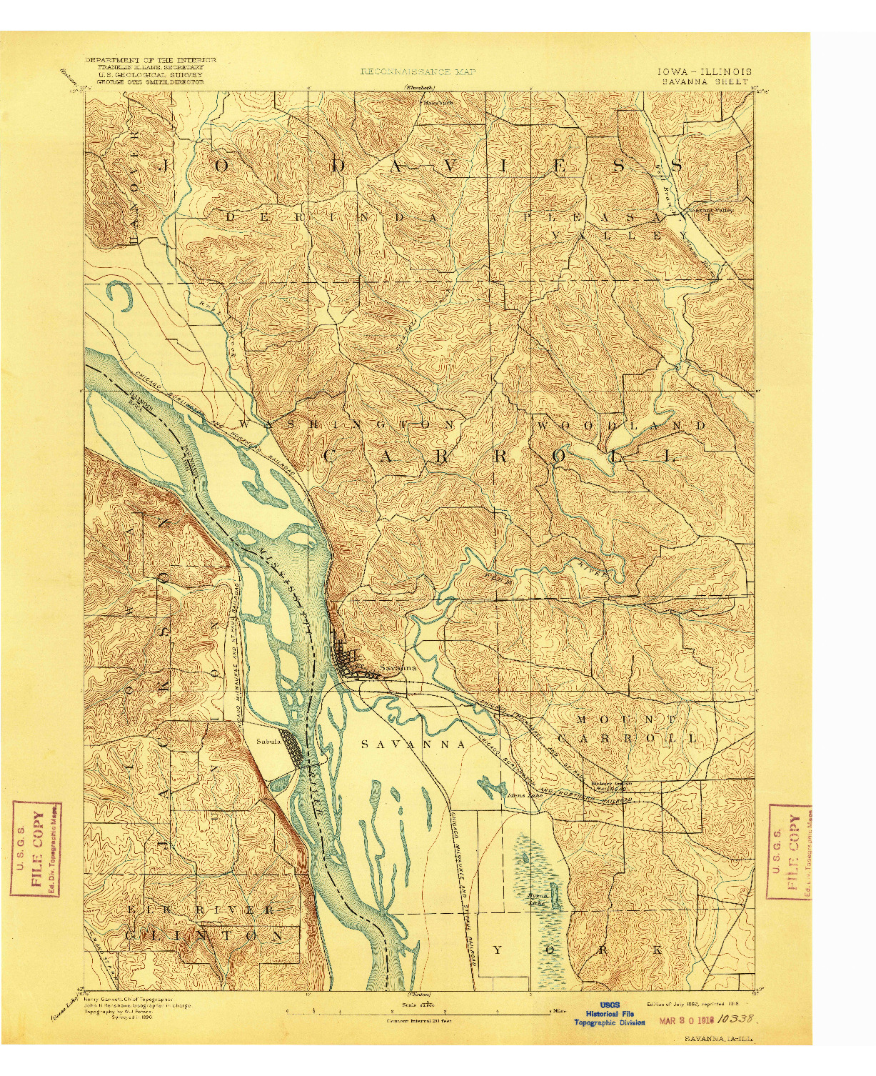 USGS 1:62500-SCALE QUADRANGLE FOR SAVANNA, IA 1892
