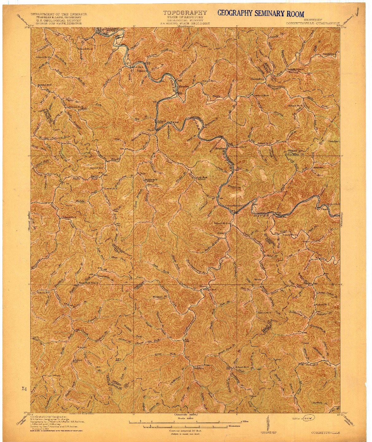 USGS 1:62500-SCALE QUADRANGLE FOR CORNETTSVILLE, KY 1916
