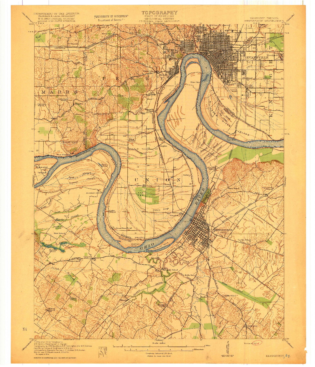 USGS 1:62500-SCALE QUADRANGLE FOR HENDERSON, KY 1916