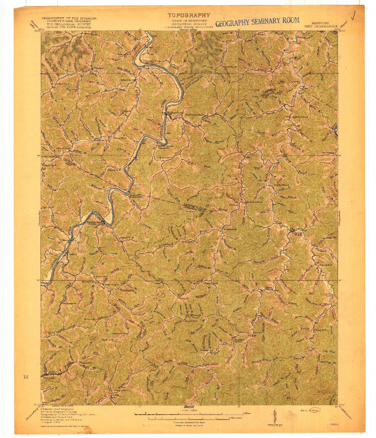 USGS 1:62500-SCALE QUADRANGLE FOR INEZ, KY 1916