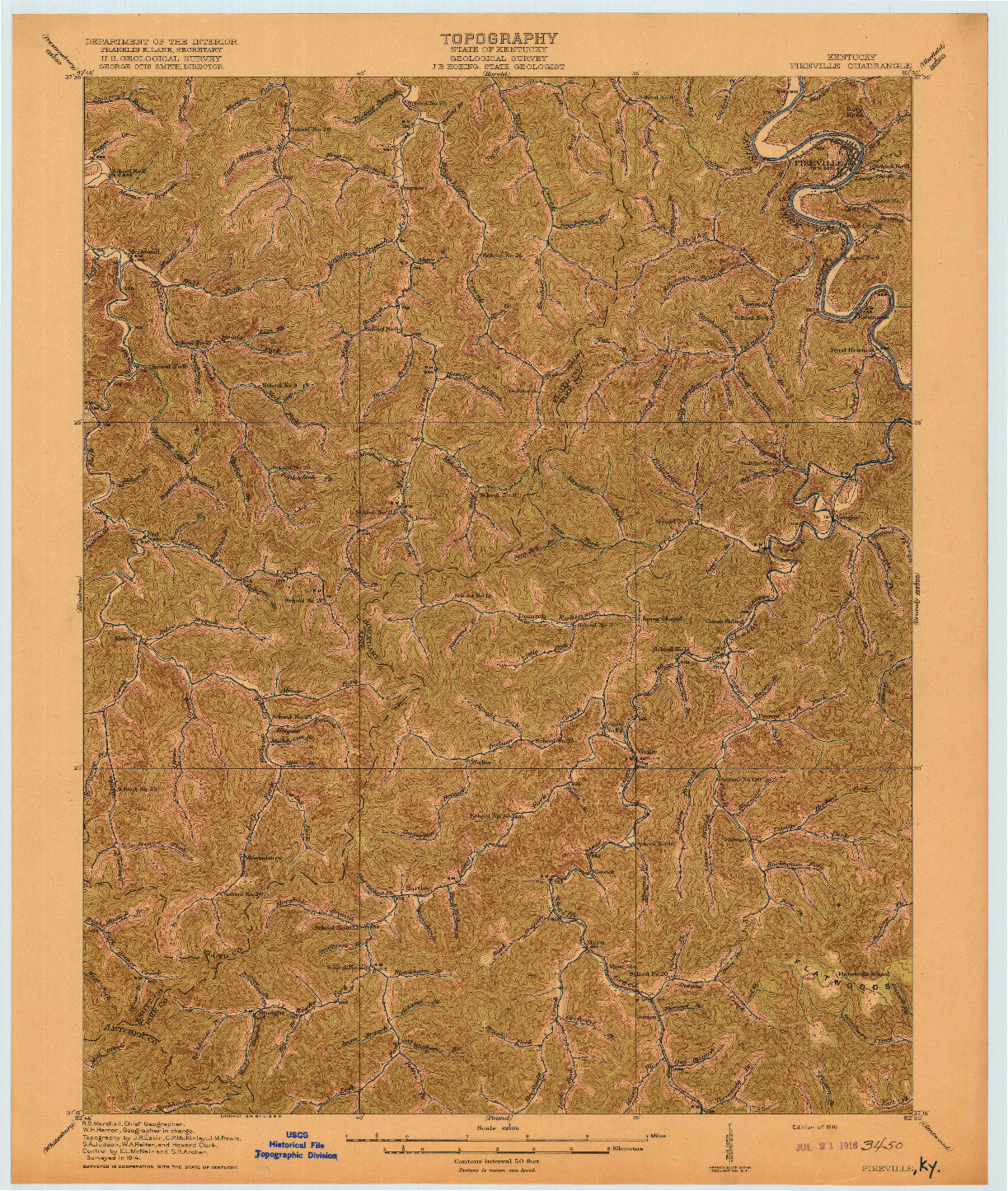 USGS 1:62500-SCALE QUADRANGLE FOR PIKEVILLE, KY 1916