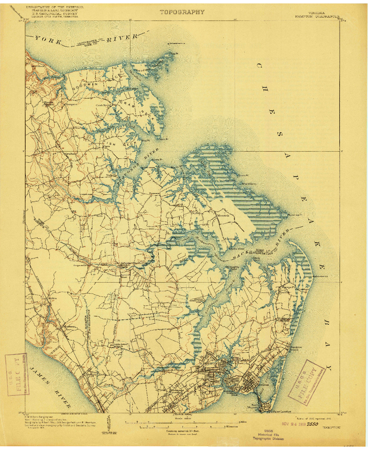 USGS 1:62500-SCALE QUADRANGLE FOR HAMPTON, VA 1907