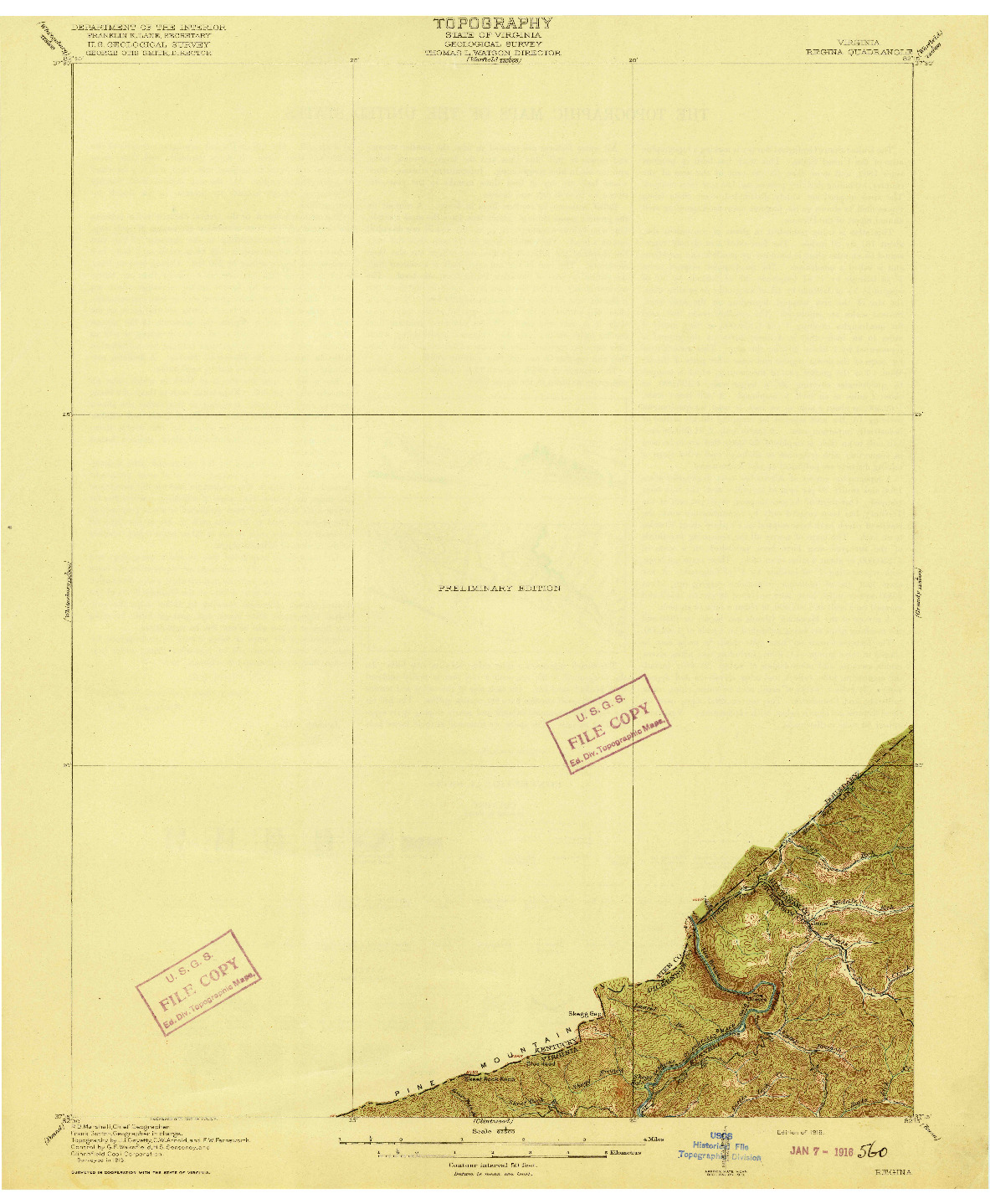 USGS 1:62500-SCALE QUADRANGLE FOR REGINA, VA 1916