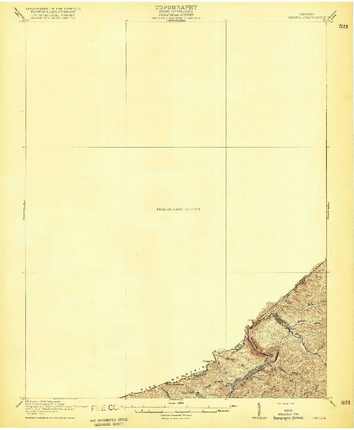 USGS 1:62500-SCALE QUADRANGLE FOR REGINA, VA 1916