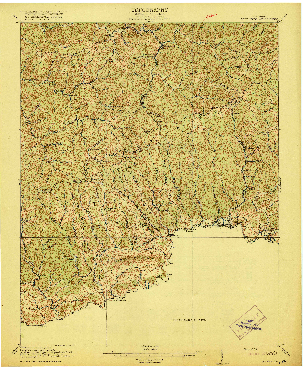 USGS 1:62500-SCALE QUADRANGLE FOR RICHLANDS, VA 1916