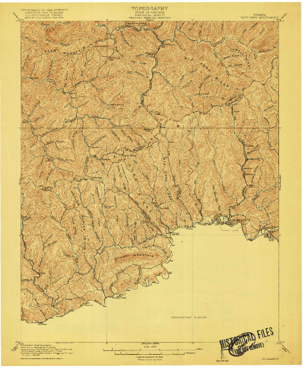 USGS 1:62500-SCALE QUADRANGLE FOR RICHLANDS, VA 1916