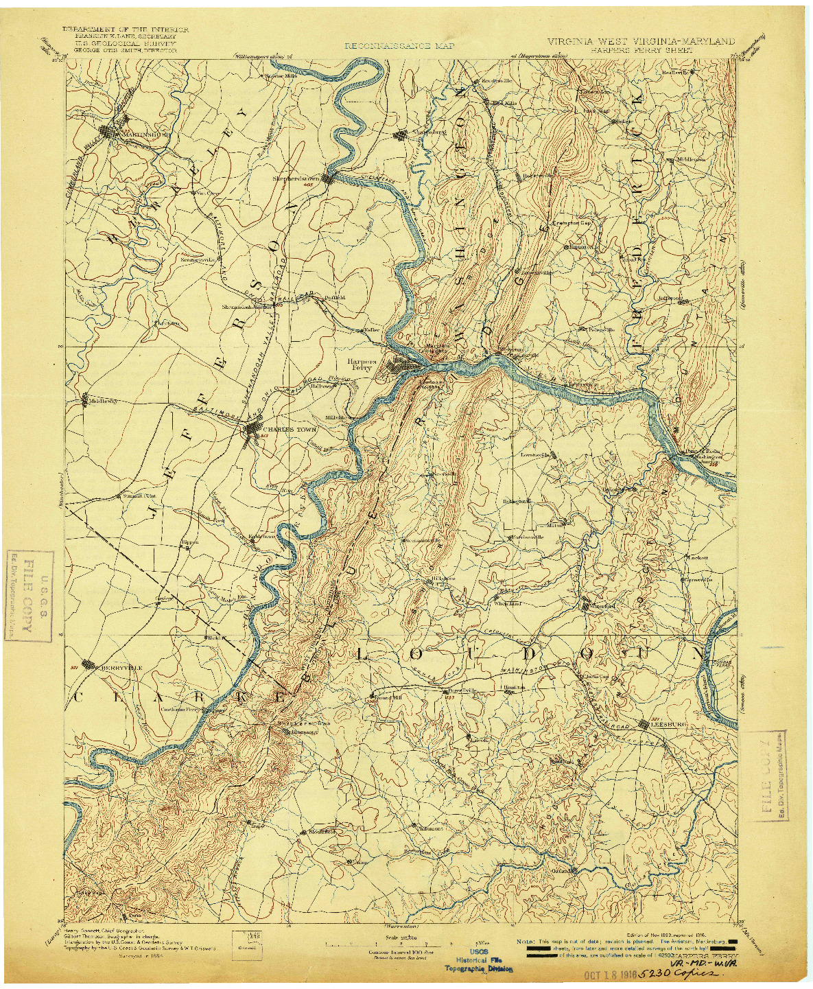 USGS 1:125000-SCALE QUADRANGLE FOR HARPERS FERRY, VA 1893