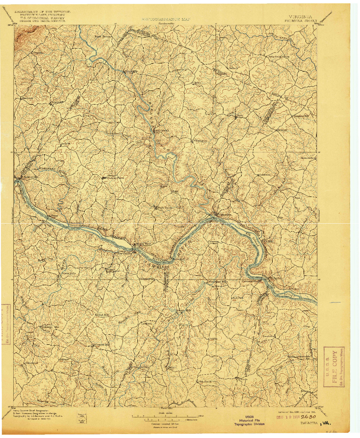 USGS 1:125000-SCALE QUADRANGLE FOR PALMYRA, VA 1897