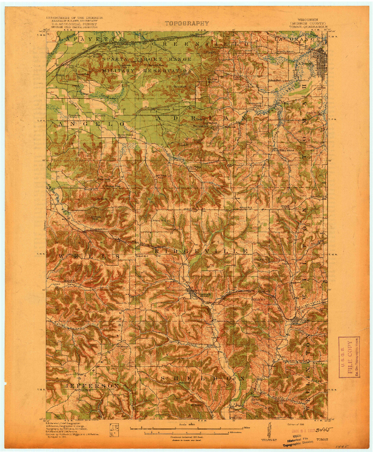 USGS 1:62500-SCALE QUADRANGLE FOR TOMAH, WI 1916