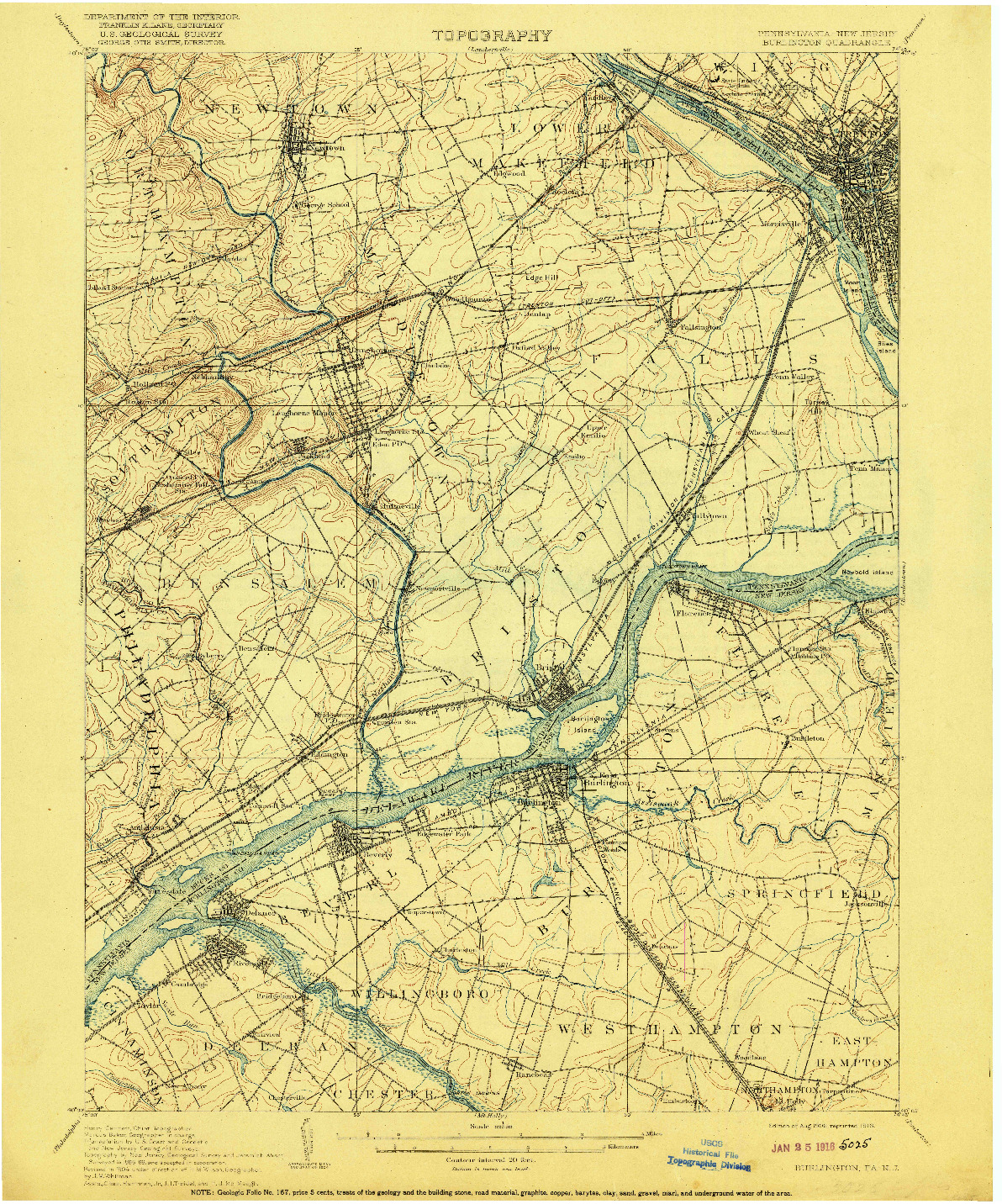 USGS 1:62500-SCALE QUADRANGLE FOR BURLINGTON, PA 1906