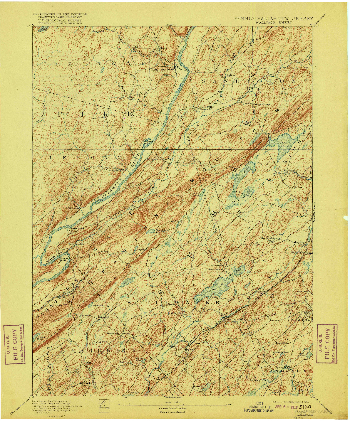 USGS 1:62500-SCALE QUADRANGLE FOR WALLPACK, PA 1893