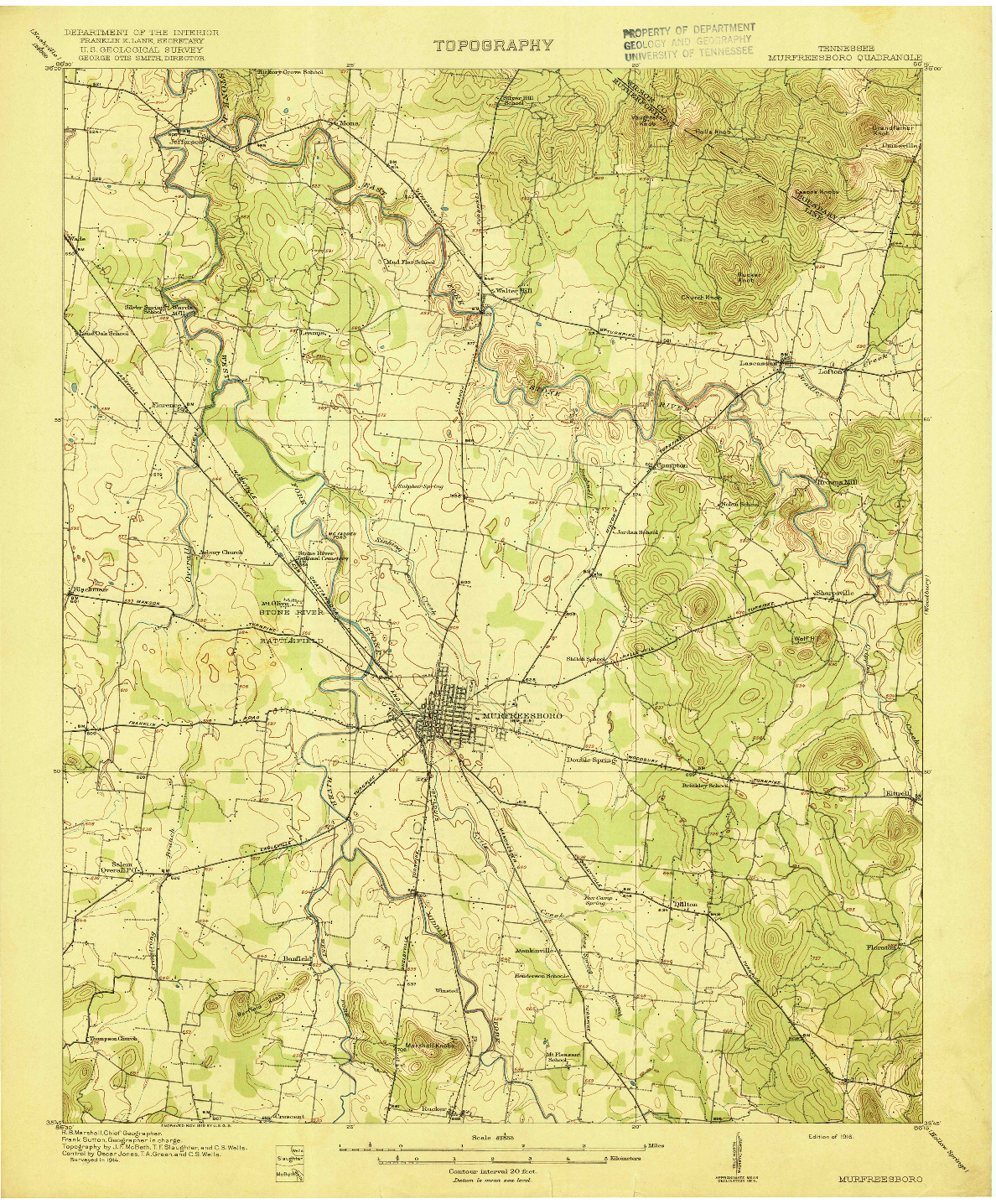 USGS 1:62500-SCALE QUADRANGLE FOR MURFREESBORO, TN 1916