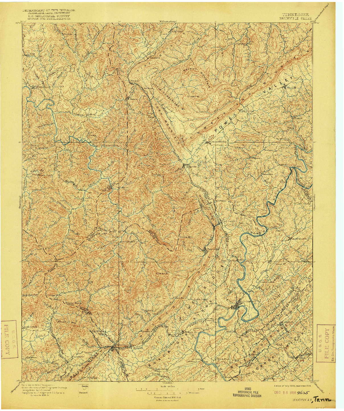 USGS 1:125000-SCALE QUADRANGLE FOR BRICEVILLE, TN 1896