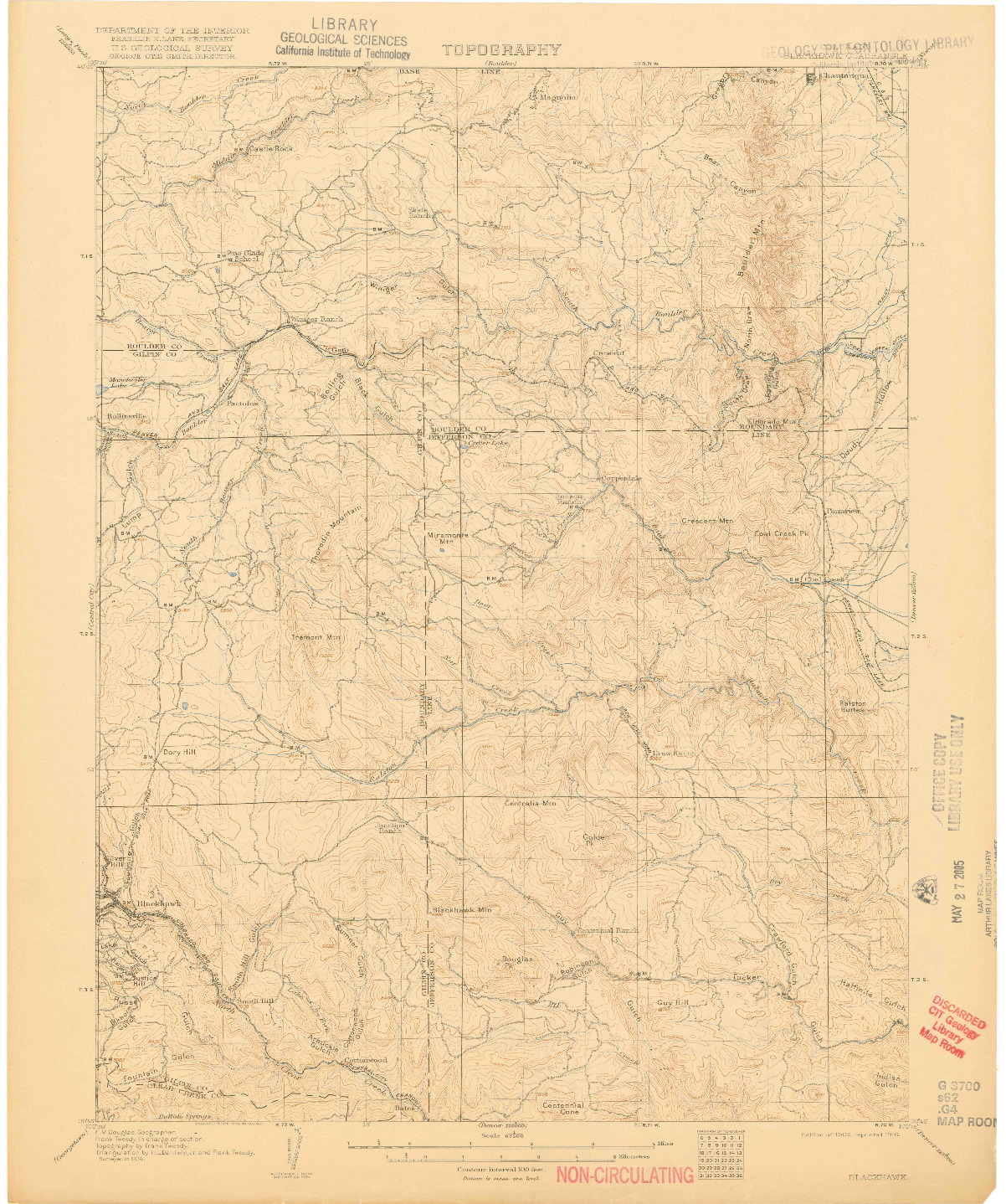 USGS 1:62500-SCALE QUADRANGLE FOR BLACKHAWK, CO 1906