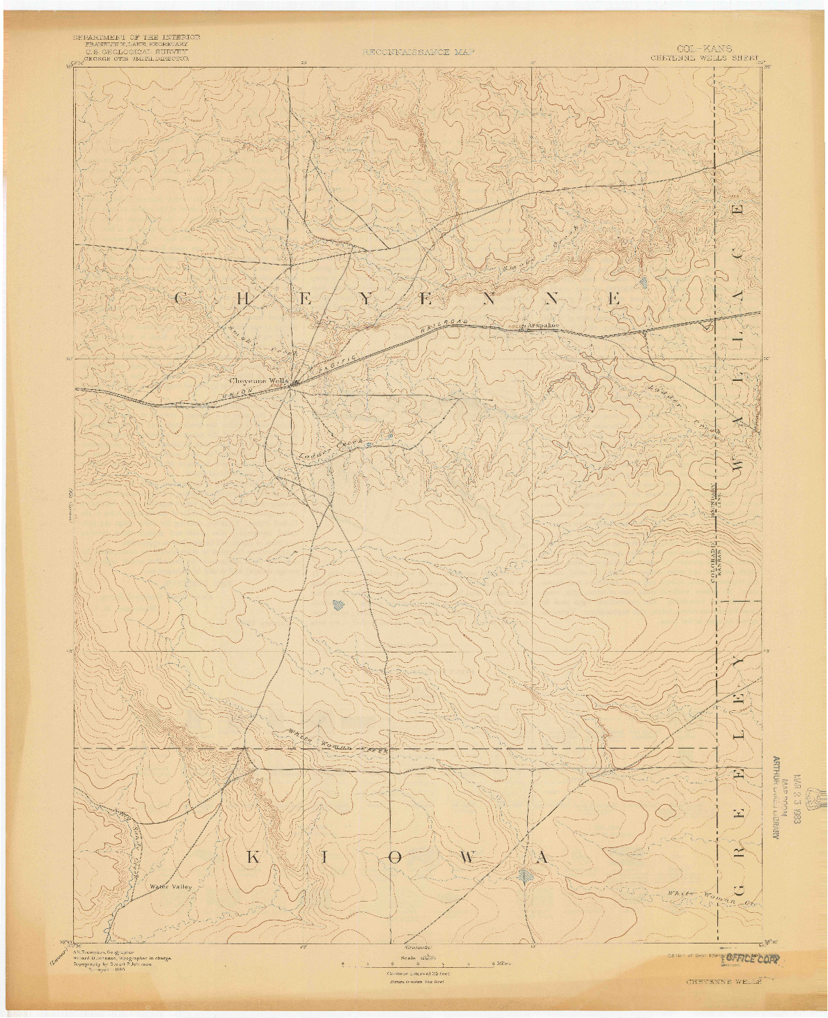 USGS 1:125000-SCALE QUADRANGLE FOR CHEYENNE WELLS, CO 1894