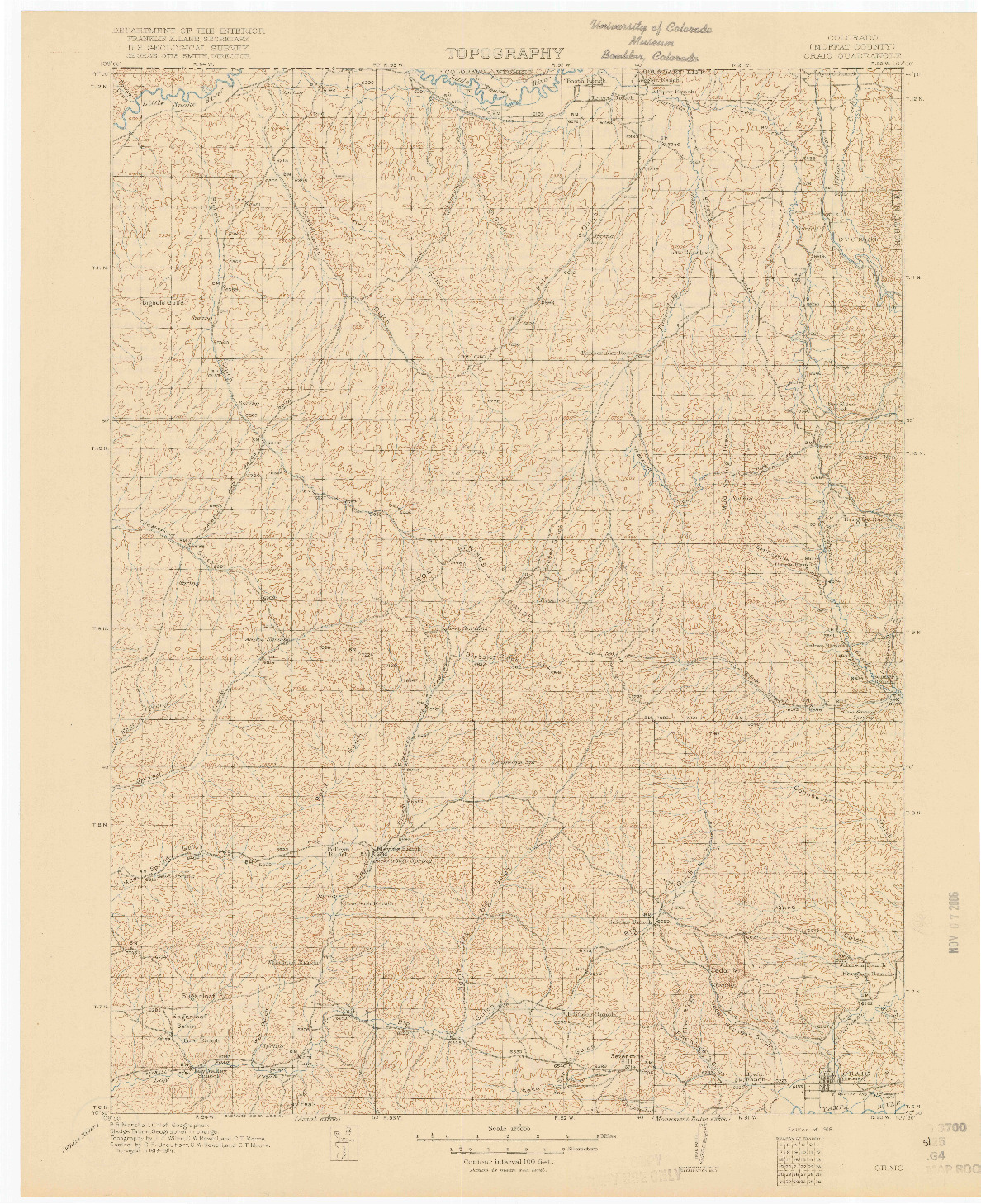 USGS 1:125000-SCALE QUADRANGLE FOR CRAIG, CO 1916