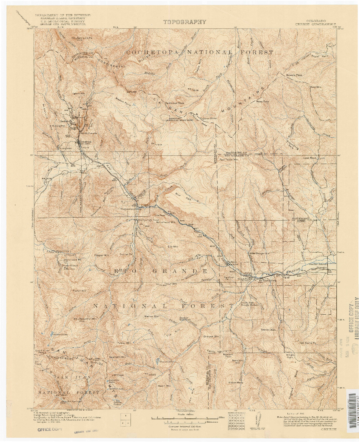 USGS 1:125000-SCALE QUADRANGLE FOR CREEDE, CO 1916