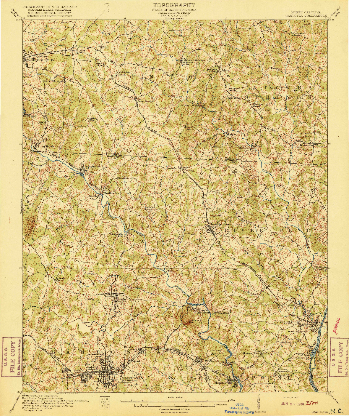 USGS 1:62500-SCALE QUADRANGLE FOR GASTONIA, NC 1916