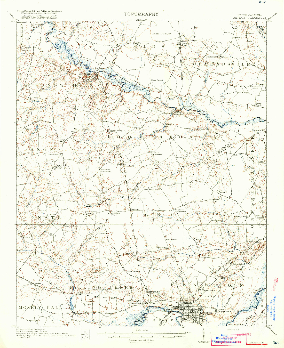 USGS 1:62500-SCALE QUADRANGLE FOR KINSTON, NC 1916