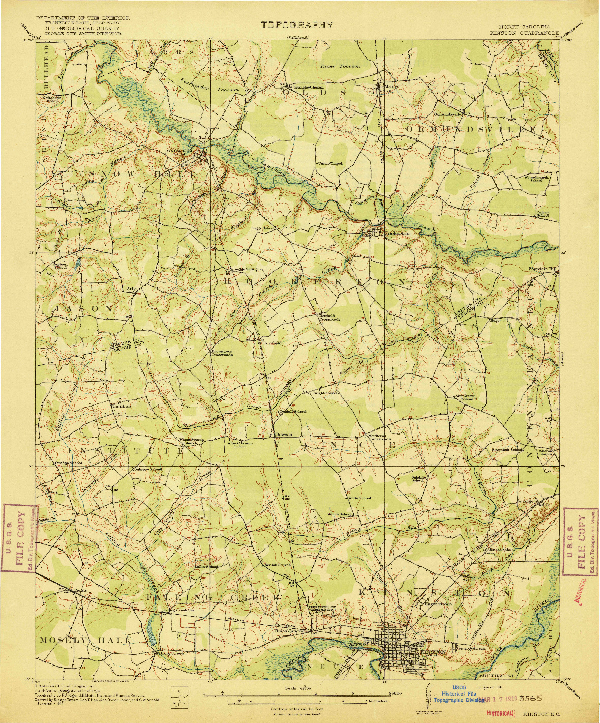 USGS 1:62500-SCALE QUADRANGLE FOR KINSTON, NC 1916