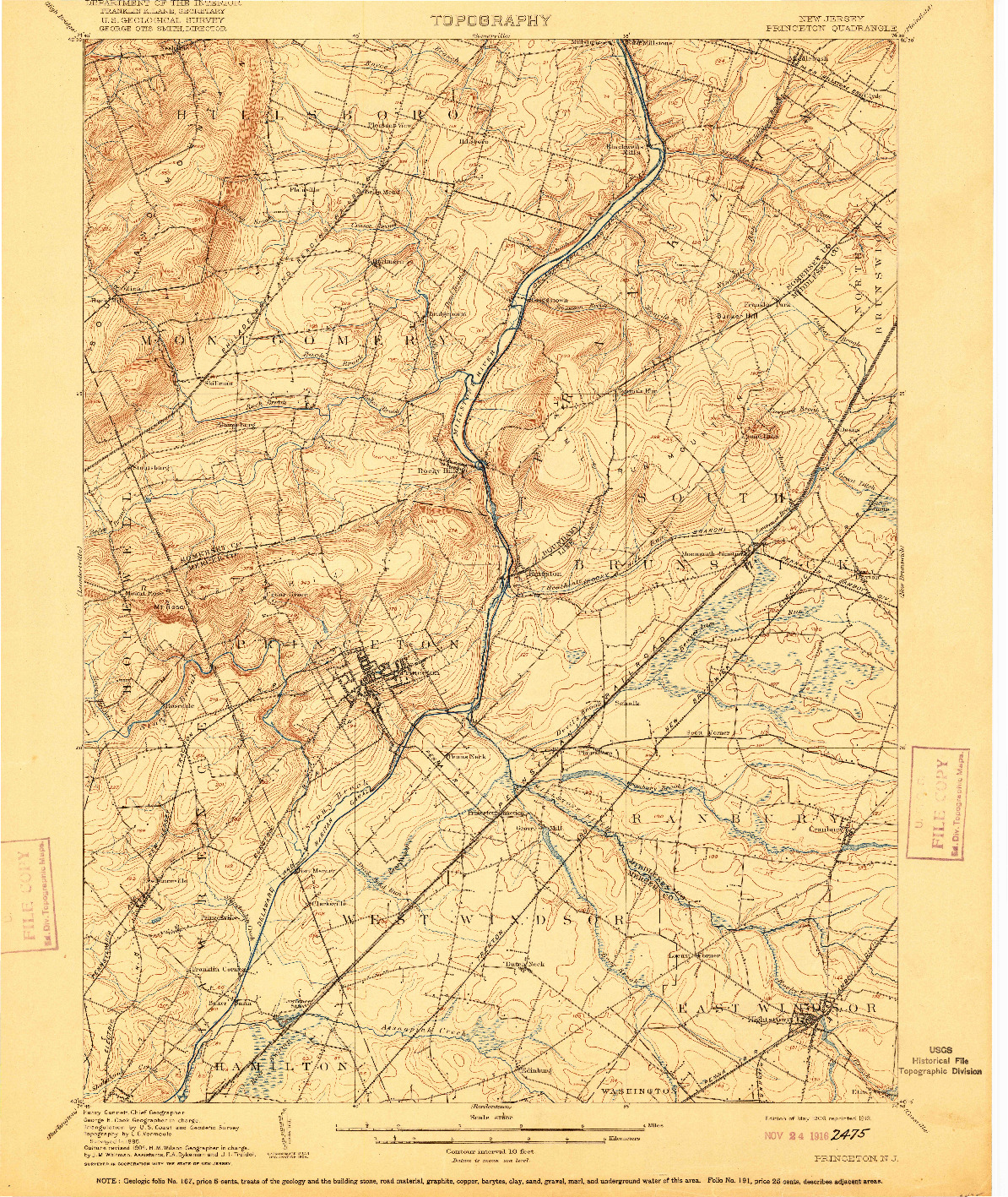 USGS 1:62500-SCALE QUADRANGLE FOR PRINCETON, NJ 1906