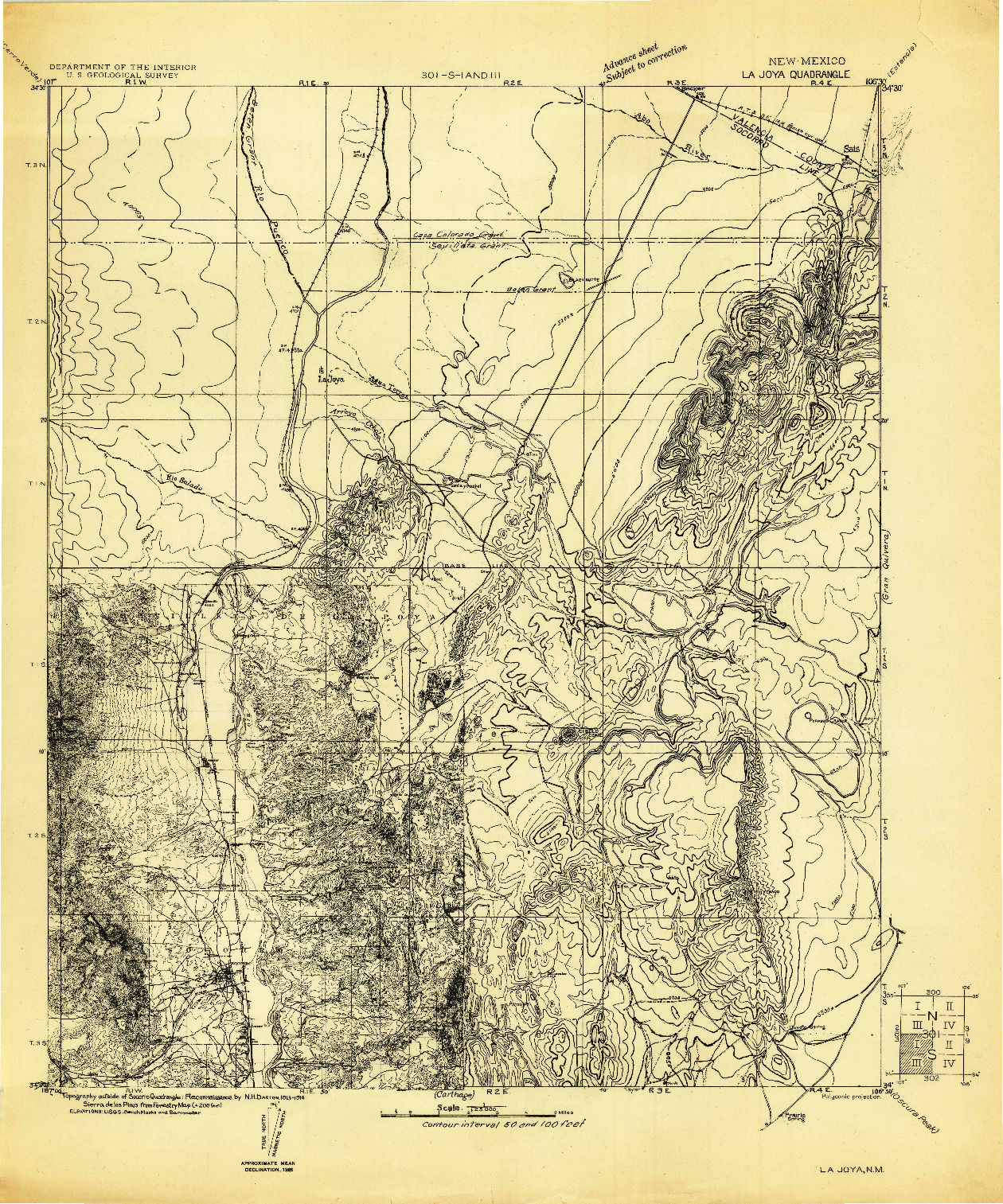 USGS 1:125000-SCALE QUADRANGLE FOR LA JOYA, NM 1916