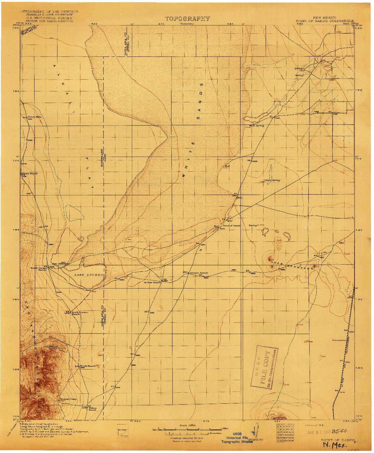 USGS 1:125000-SCALE QUADRANGLE FOR POINT OF SANDS, NM 1916