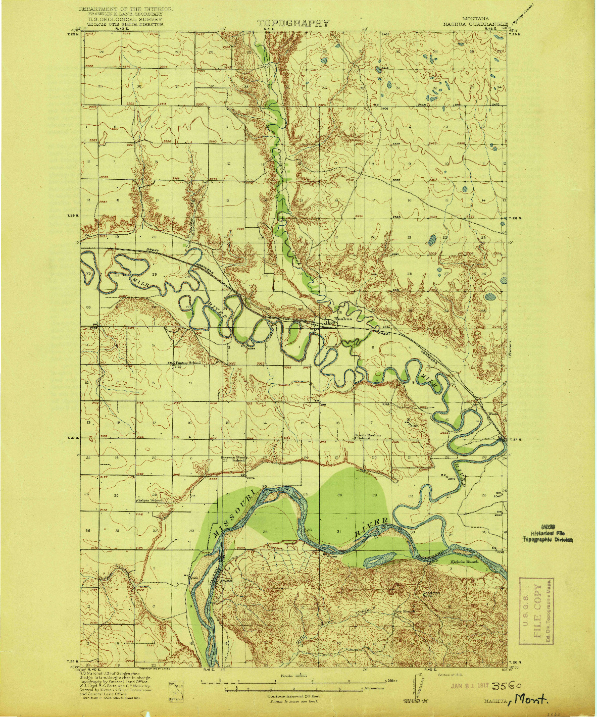 USGS 1:62500-SCALE QUADRANGLE FOR NASHUA, MT 1916