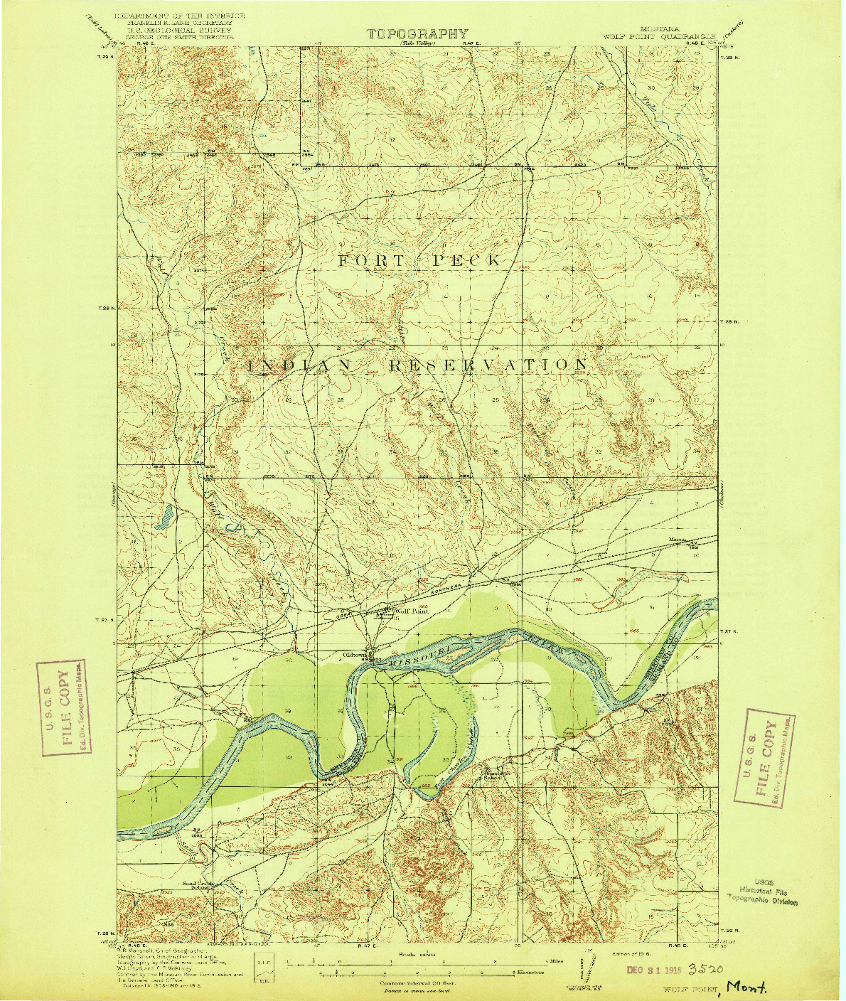 USGS 1:62500-SCALE QUADRANGLE FOR WOLF POINT, MT 1916