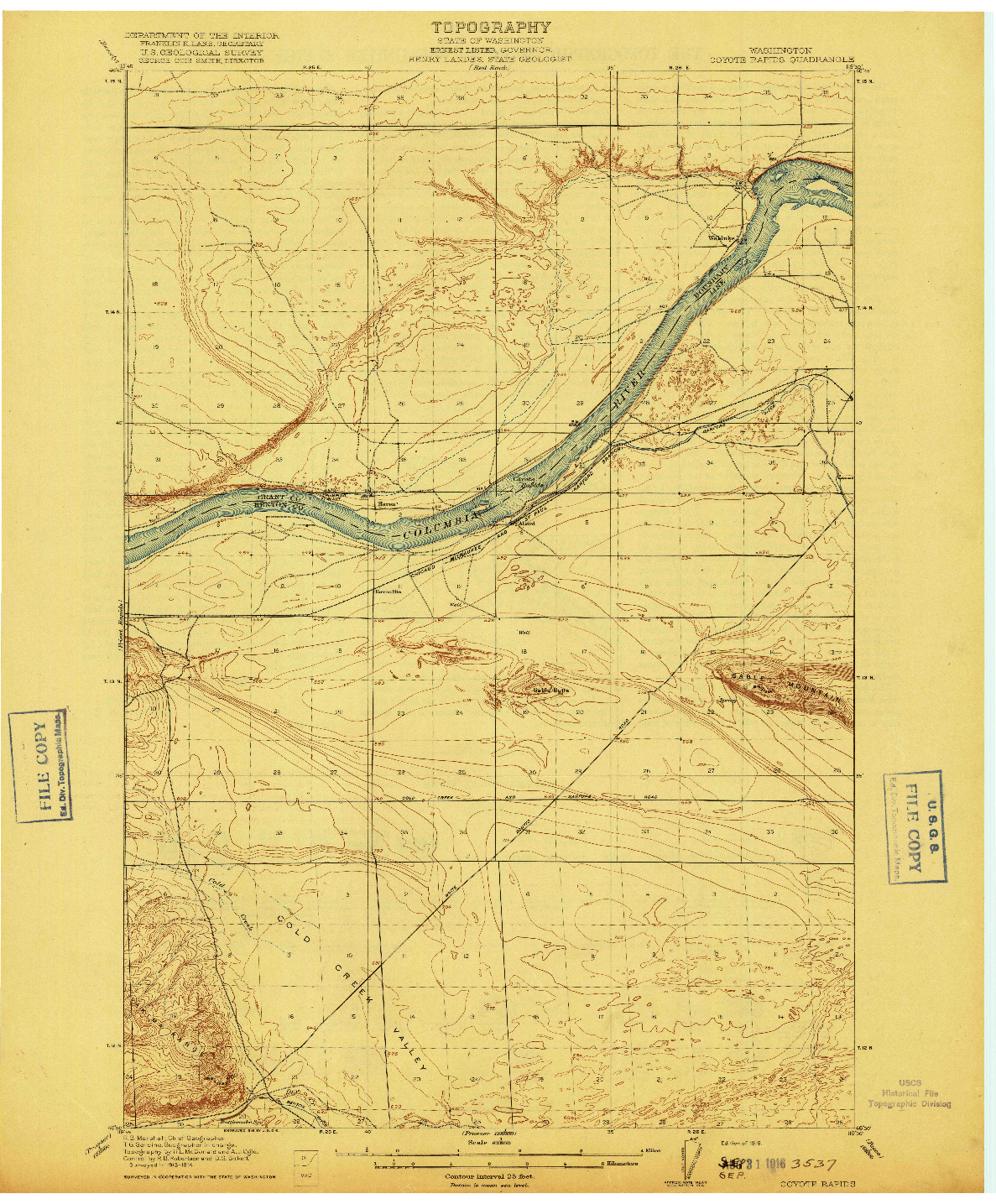 USGS 1:62500-SCALE QUADRANGLE FOR COYOTE RAPIDS, WA 1916