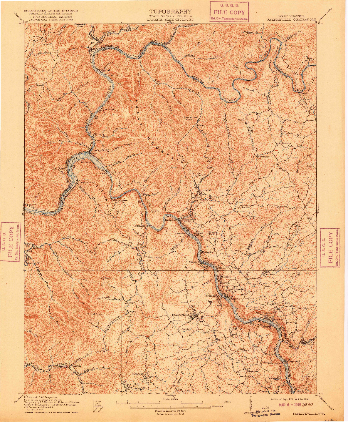 USGS 1:62500-SCALE QUADRANGLE FOR FAYETTEVILLE, WV 1910