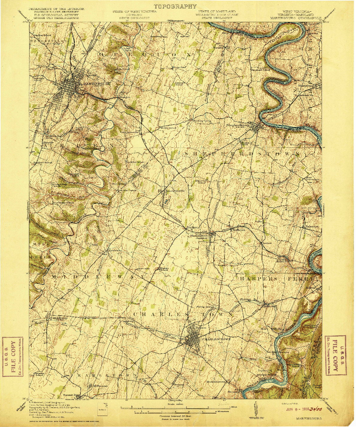 USGS 1:62500-SCALE QUADRANGLE FOR MARTINSBURG, WV 1916