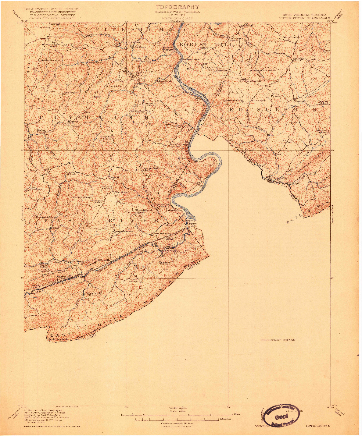 USGS 1:62500-SCALE QUADRANGLE FOR PETERSTOWN, WV 1916