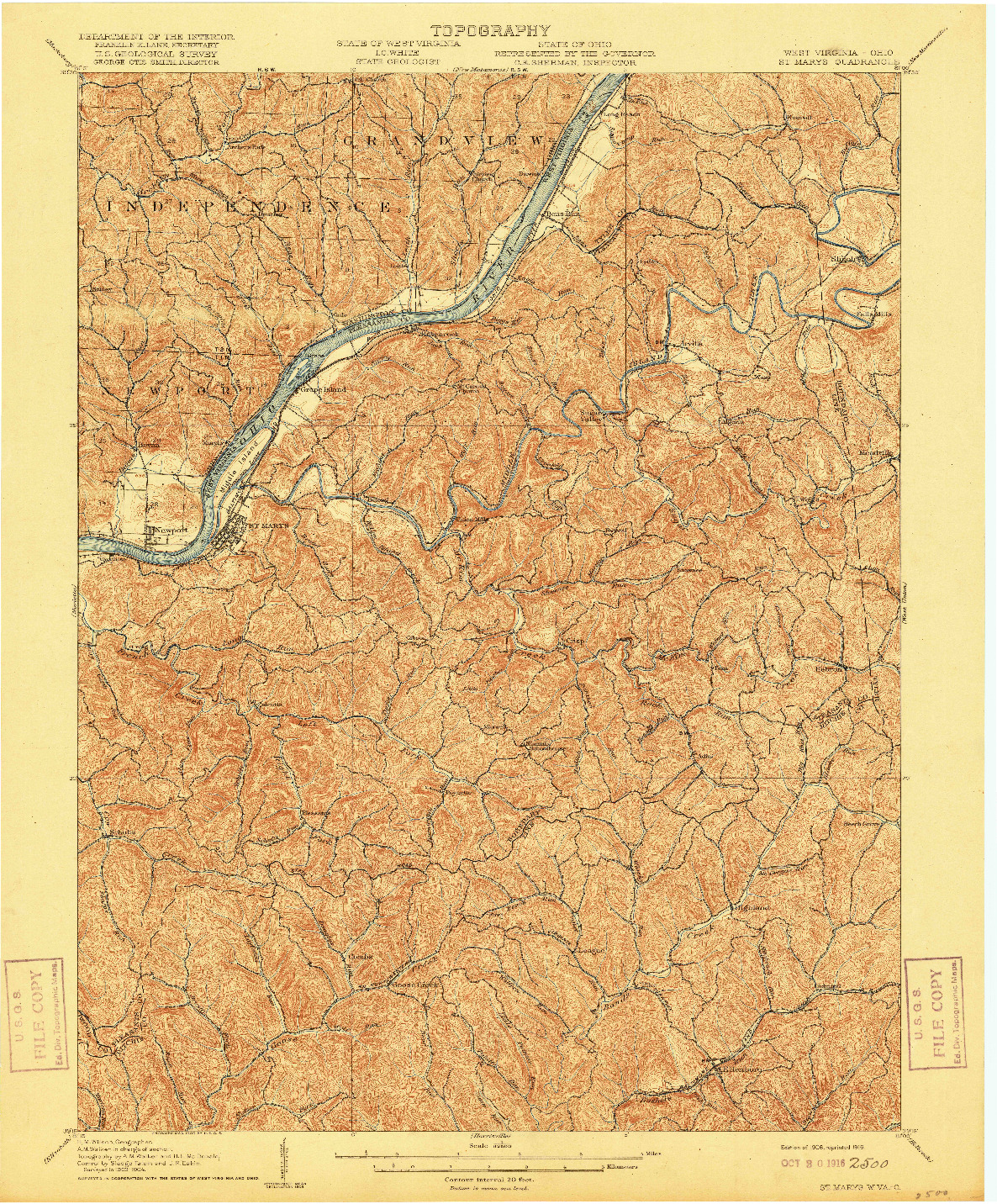 USGS 1:62500-SCALE QUADRANGLE FOR ST MARYS, WV 1906