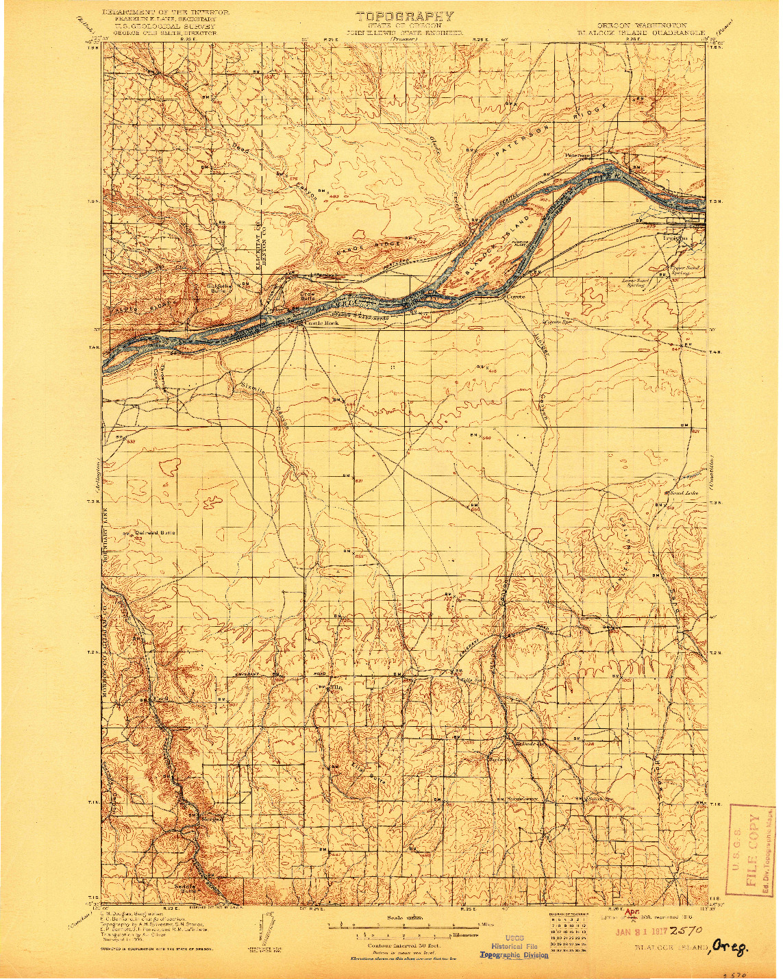 USGS 1:125000-SCALE QUADRANGLE FOR BLALOCK ISLAND, OR 1908