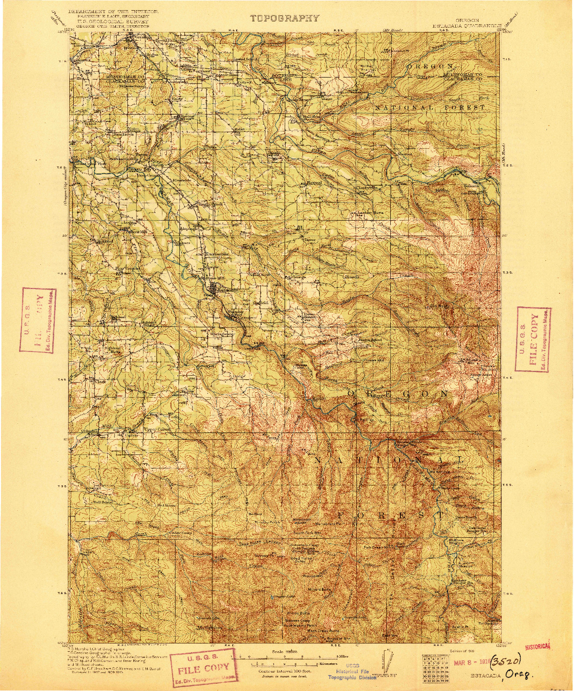 USGS 1:125000-SCALE QUADRANGLE FOR ESTACADA, OR 1916