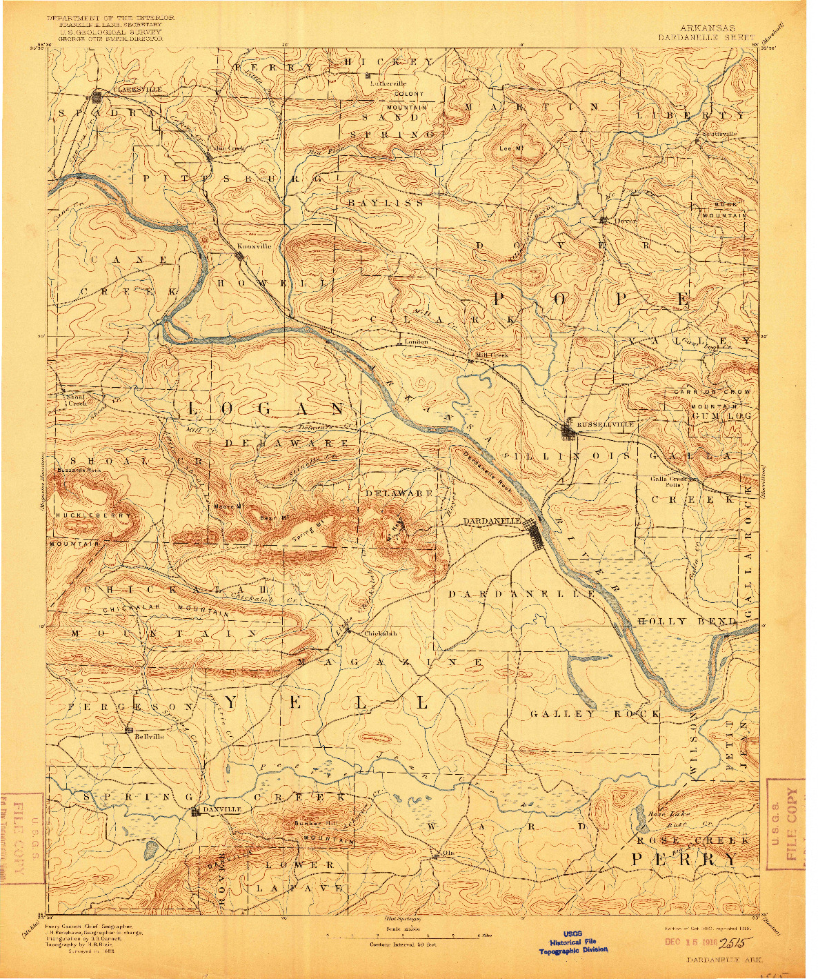 USGS 1:125000-SCALE QUADRANGLE FOR DARDANELLE, AR 1890