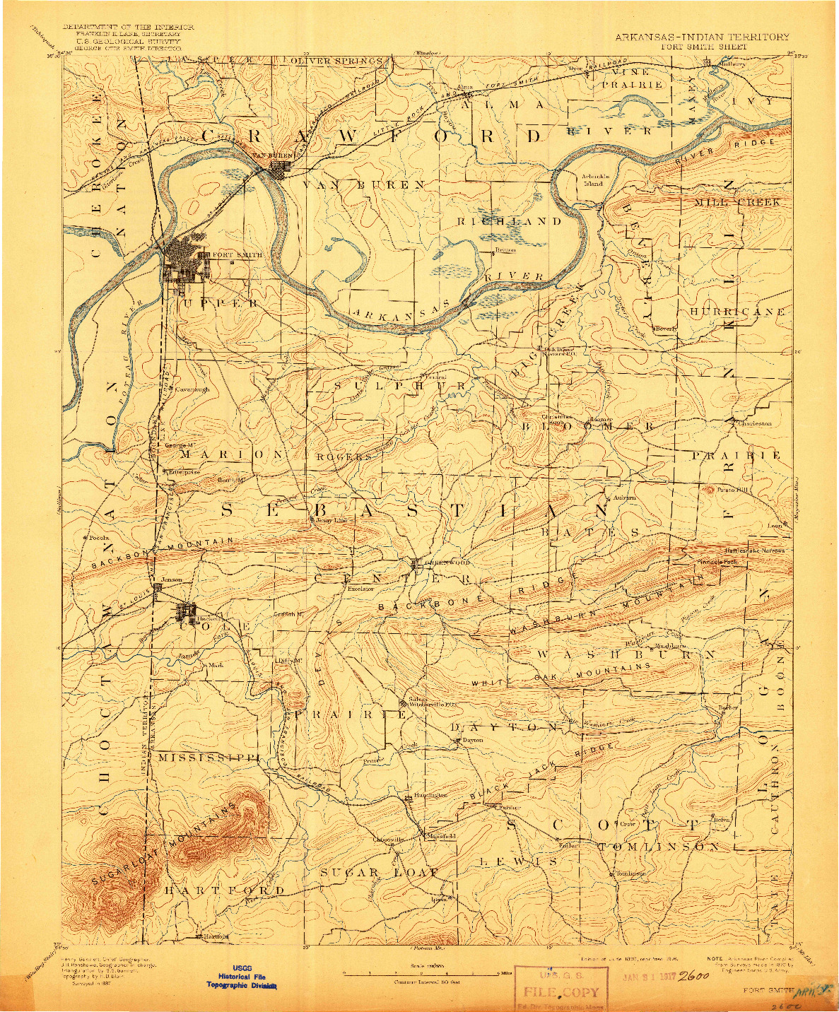 USGS 1:125000-SCALE QUADRANGLE FOR FORT SMITH, AR 1890