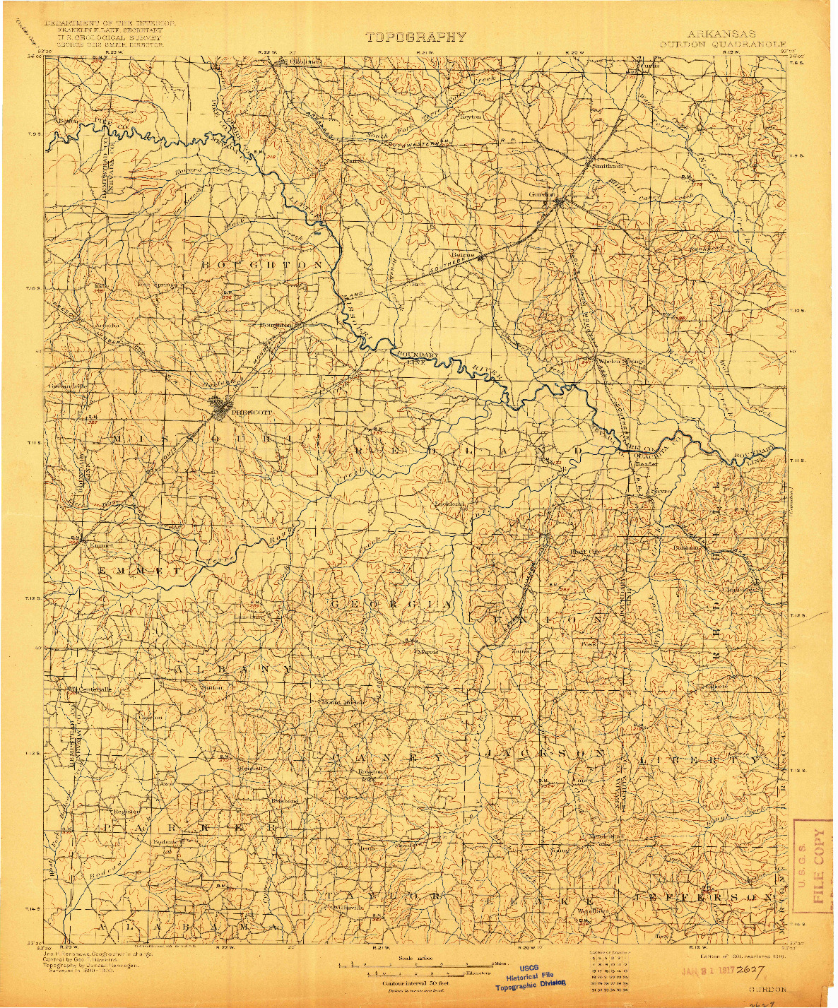 USGS 1:125000-SCALE QUADRANGLE FOR GURDON, AR 1901