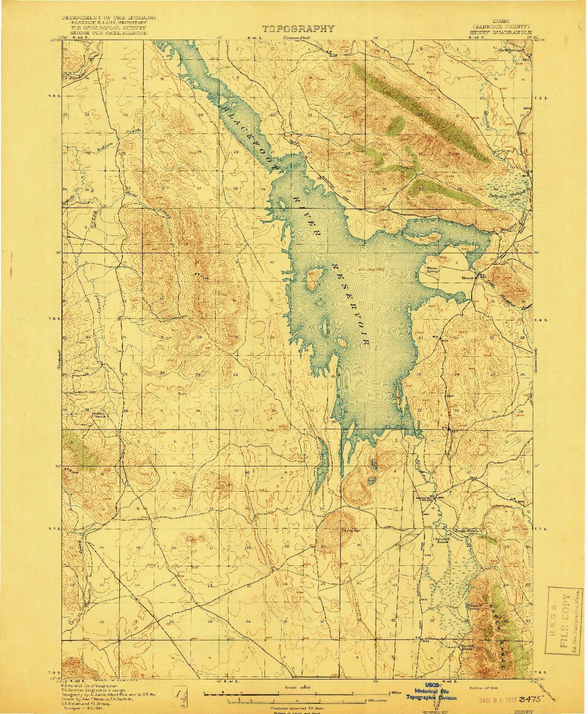 USGS 1:62500-SCALE QUADRANGLE FOR HENRY, ID 1916