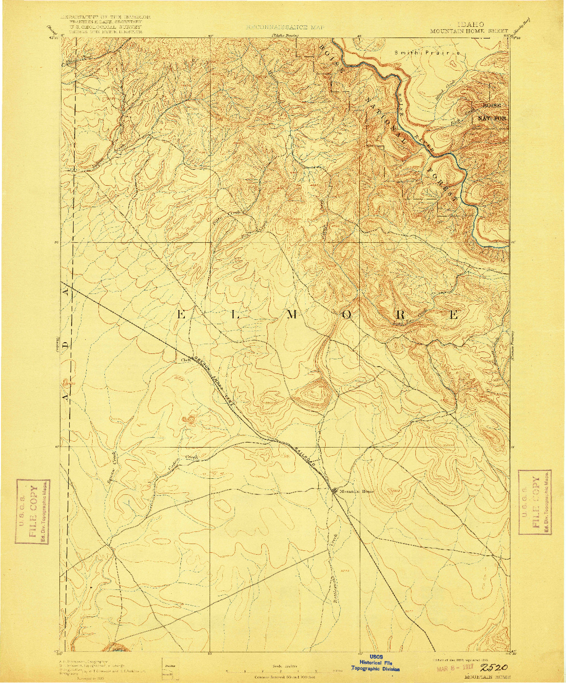 USGS 1:125000-SCALE QUADRANGLE FOR MOUNTAIN HOME, ID 1893