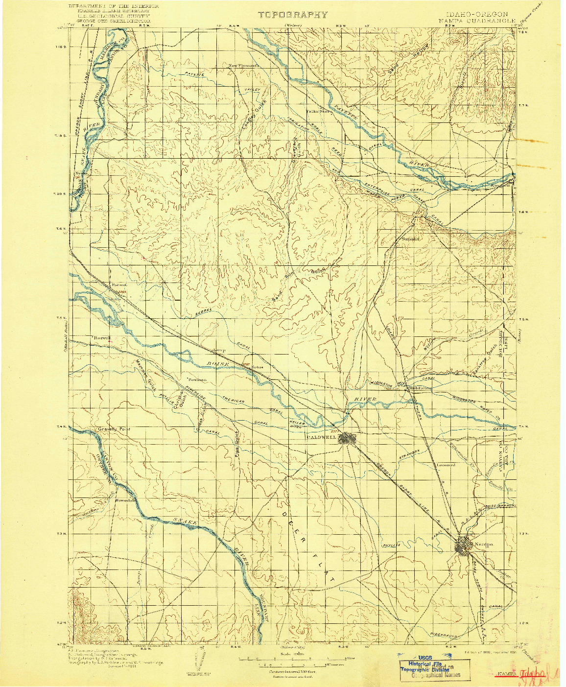 USGS 1:125000-SCALE QUADRANGLE FOR NAMPA, ID 1898