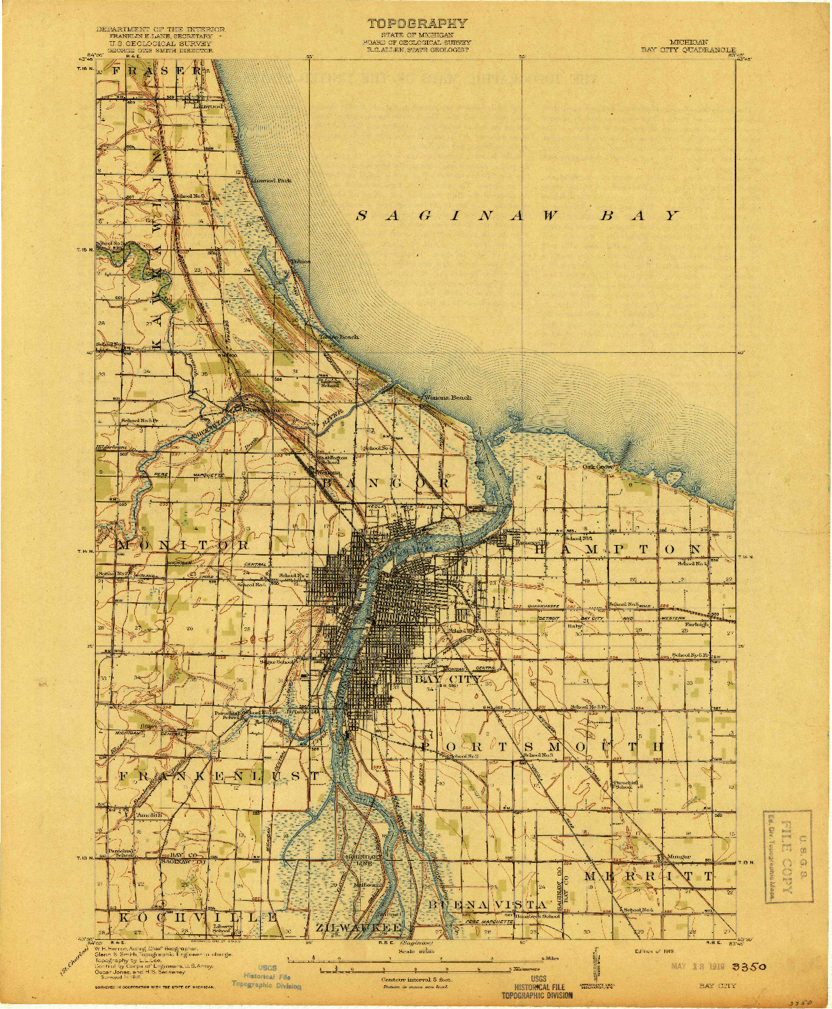 USGS 1:62500-SCALE QUADRANGLE FOR BAY CITY, MI 1916