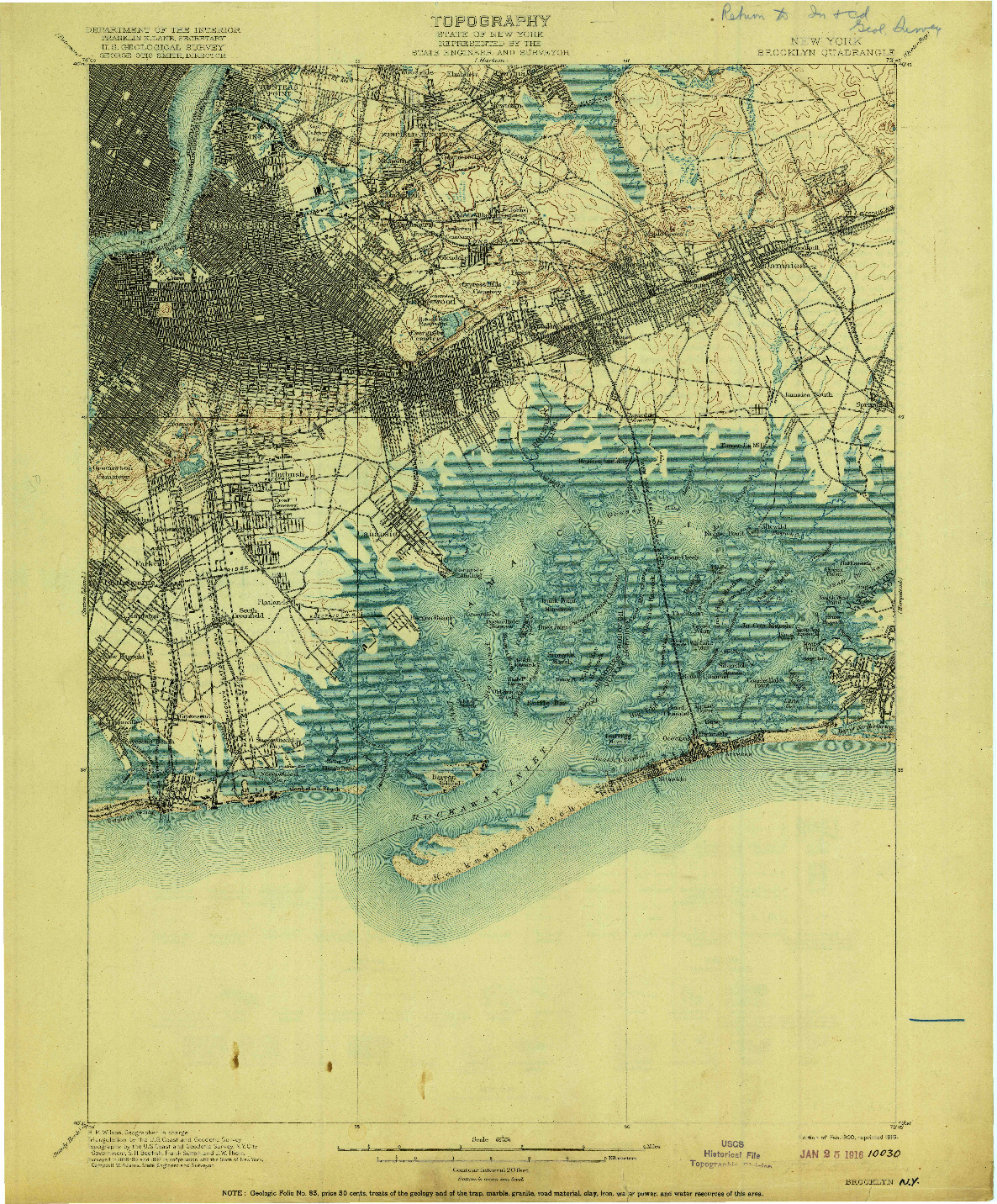 USGS 1:62500-SCALE QUADRANGLE FOR BROOKLYN, NY 1900