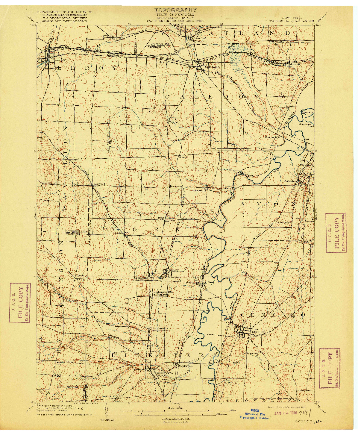 USGS 1:62500-SCALE QUADRANGLE FOR CALEDONIA, NY 1904