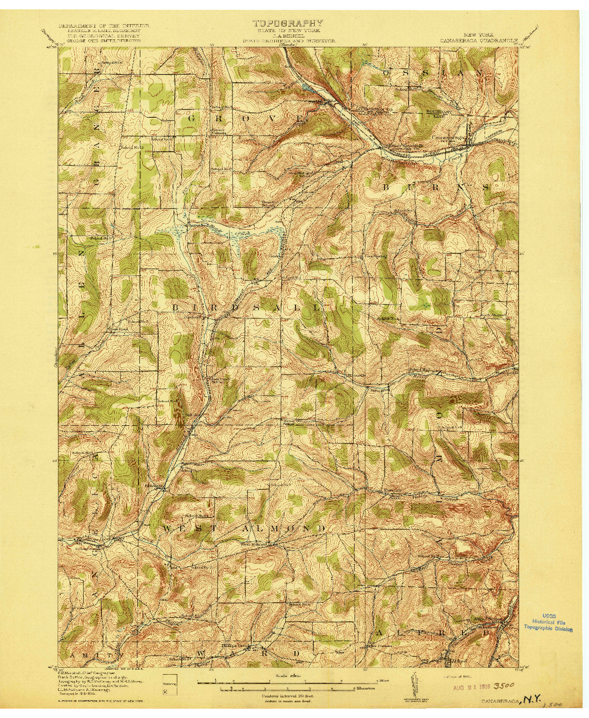 USGS 1:62500-SCALE QUADRANGLE FOR CANASERAGA, NY 1916