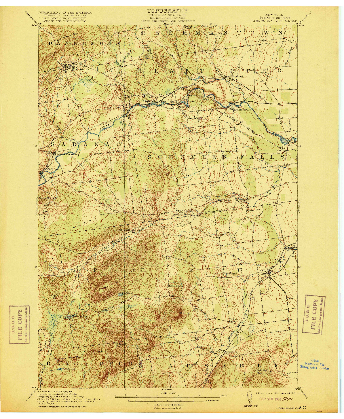 USGS 1:62500-SCALE QUADRANGLE FOR DANNEMORA, NY 1913